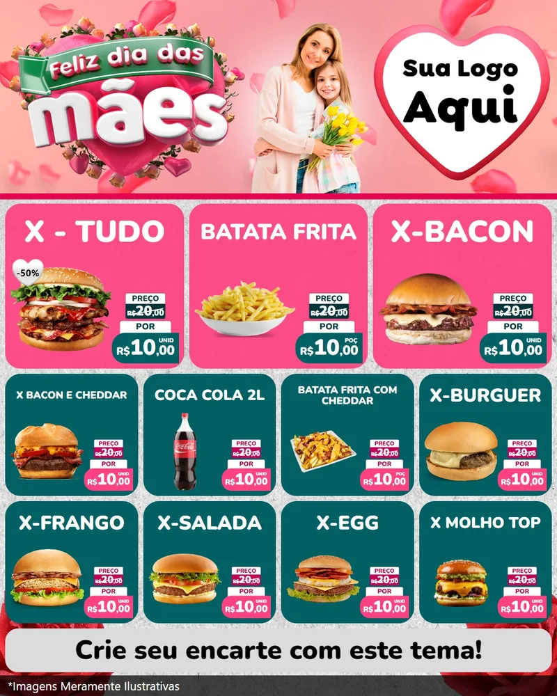 Modelo de Rede Social para Feed Instagram com o tema Feliz Dia das Mães para Hamburgueria