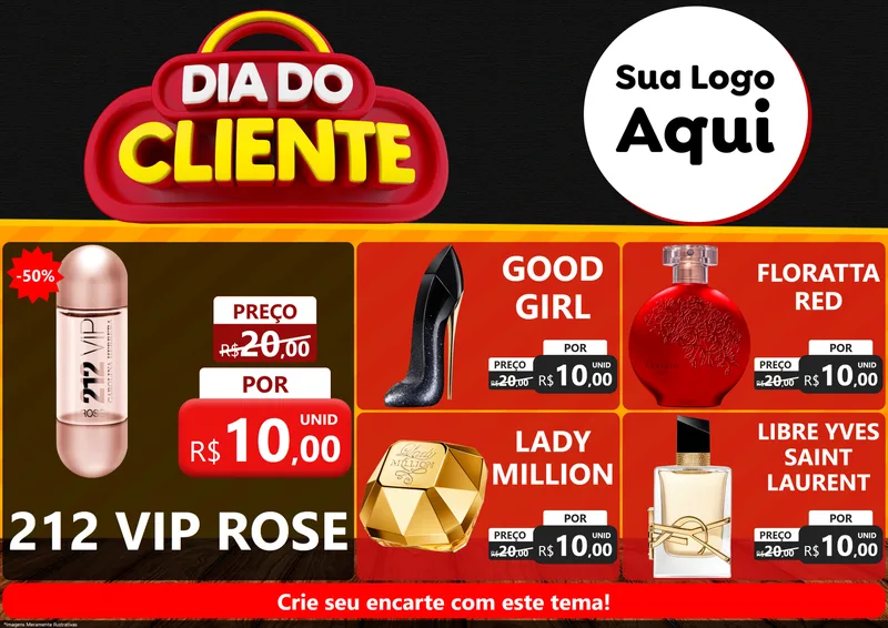 Modelo de Encarte para Encarte A4 Horizontal com o tema Dia do Cliente para Perfumes