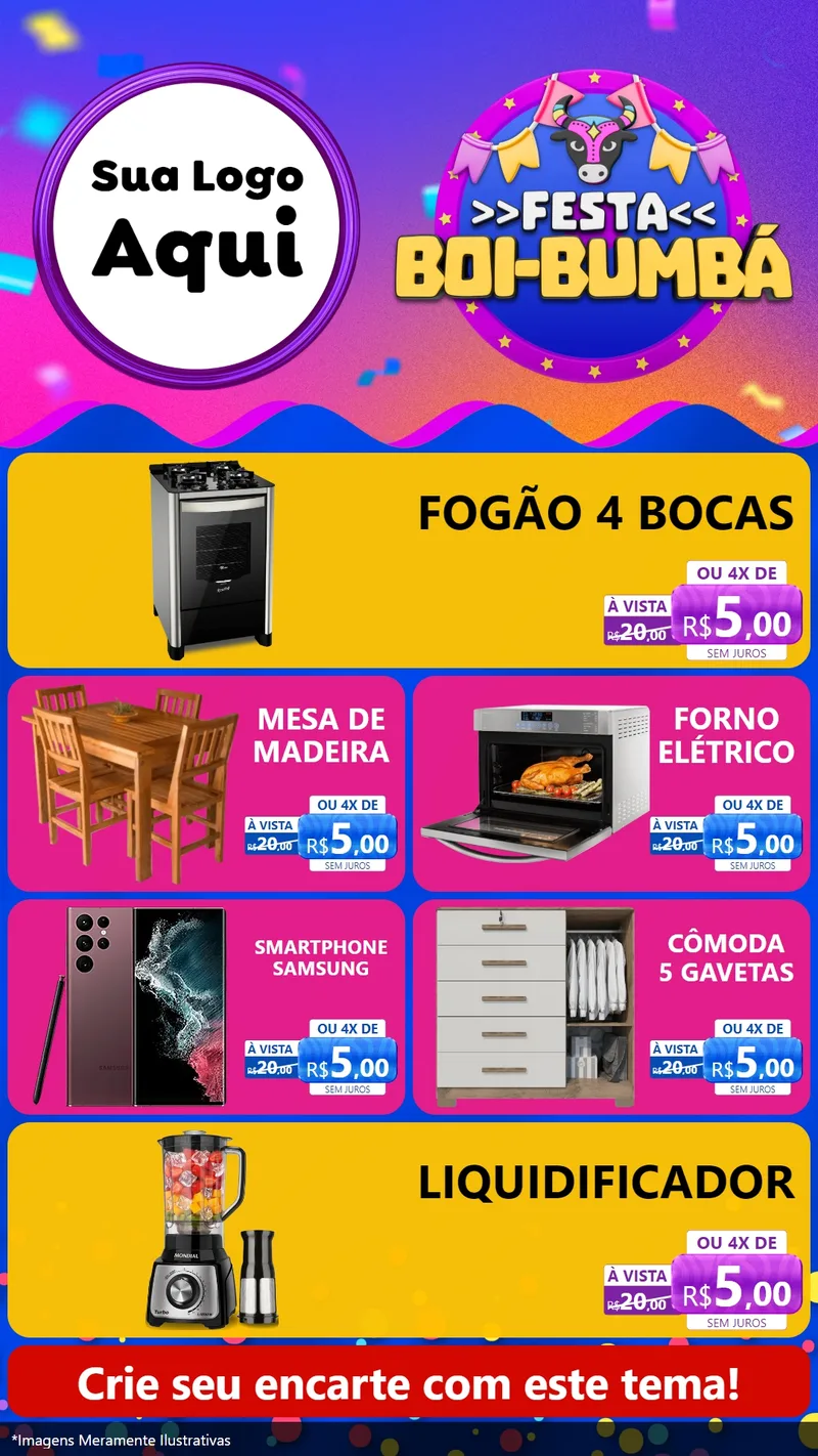 Modelo de TV para TV Vertical com o tema Festa Boi-Bumbá para Móveis e Eletro