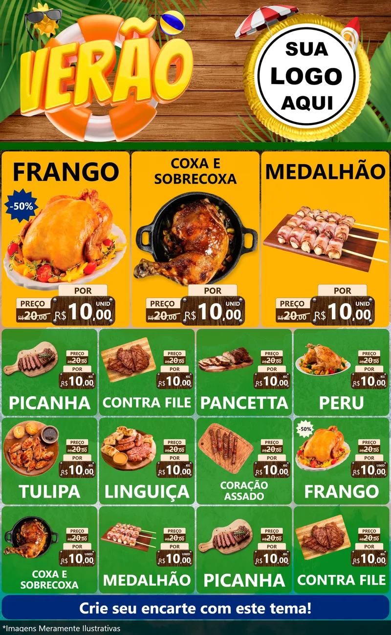 Modelo de Encarte para Encarte Grande com o tema Verão para Assados