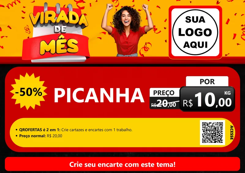 Modelo de Cartaz para Cartaz A4 Horizontal com o tema Virada de Mês para Açougue