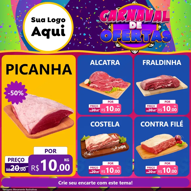 Modelo de Rede Social para Feed Facebook com o tema Carnaval de Ofertas para Açougue