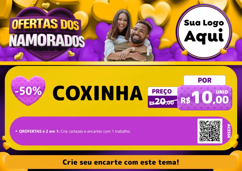 Modelo de Cartaz para Cartaz A4 Horizontal com o tema Oferta Dos Namorados para Salgadaria