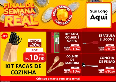 Modelo de Encarte para Encarte A4 Horizontal com o tema Final de Semana do Real para Utilidades Domésticas