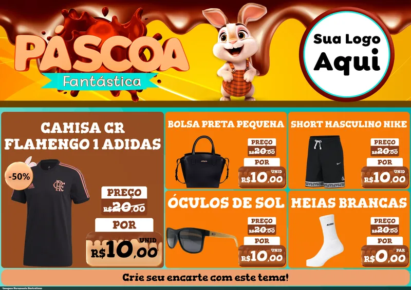 Modelo de Encarte para Encarte A4 Horizontal com o tema Páscoa Fantástica para Roupas e acessórios