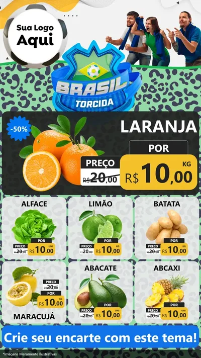 Modelo de Rede Social para Stories com o tema Brasil Torcida - Copa para Hortifrúti