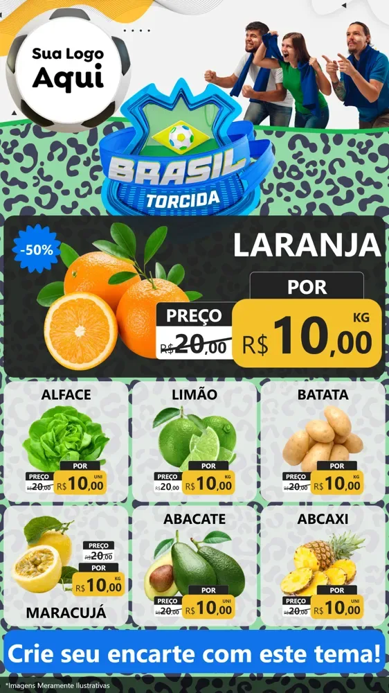 Modelo de Rede Social para Stories com o tema Brasil Torcida - Copa para Hortifrúti