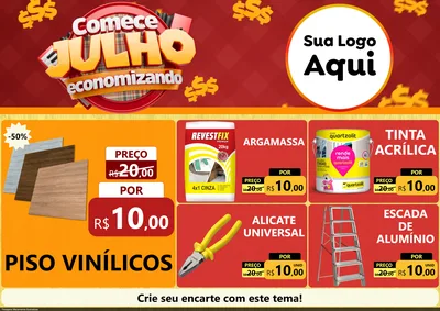 Modelo de Encarte para Encarte A4 Horizontal com o tema Comece Julho Economizando para Material para Construção