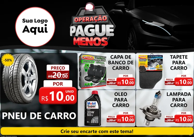 Modelo de Encarte para Encarte A4 Horizontal com o tema Operação Pague Menos - Automóveis para Auto peças