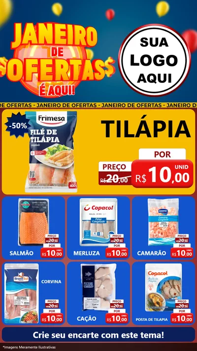 Modelo de Rede Social para Stories com o tema Janeiro de Ofertas É Aqui! para Peixaria
