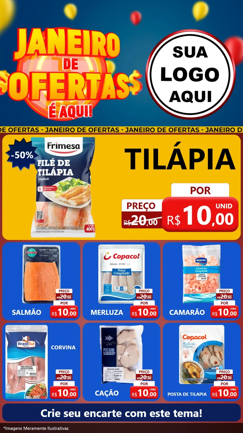 Modelo de Rede Social para Stories com o tema Janeiro de Ofertas É Aqui! para Peixaria