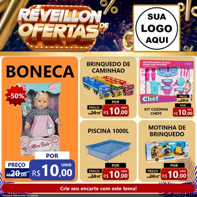 Modelo de Rede Social para Feed Facebook com o tema Réveillon de Ofertas para Brinquedos