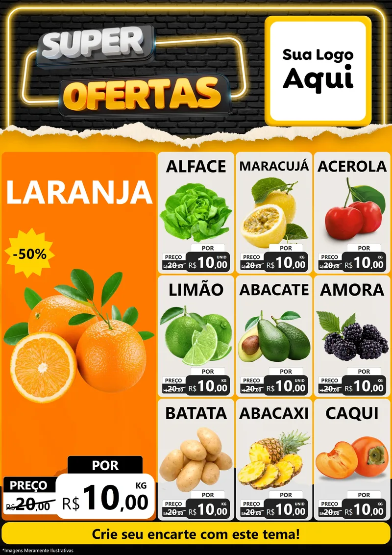Modelo de Encarte para Encarte A4 Vertical com o tema Super Ofertas para Hortifrúti