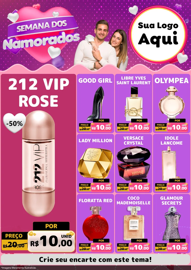Modelo de Encarte para Encarte A4 Vertical com o tema Semana dos Namorados para Perfumes