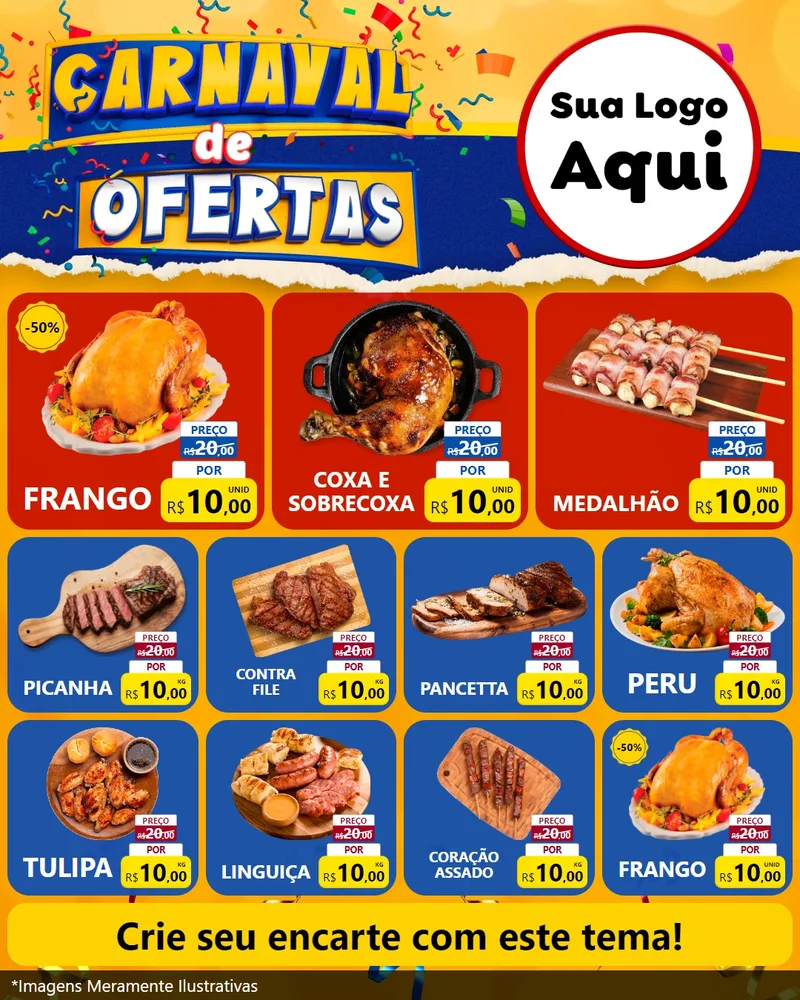 Modelo de Rede Social para Feed Instagram com o tema Carnaval de Ofertas para Assados