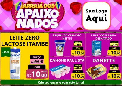 Modelo de Encarte para Encarte A4 Horizontal com o tema Arraiá dos Apaixonados para Frios e Laticínios
