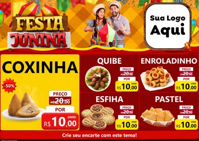 Modelo de Encarte para Encarte A4 Horizontal com o tema Festa Junina para Salgadaria