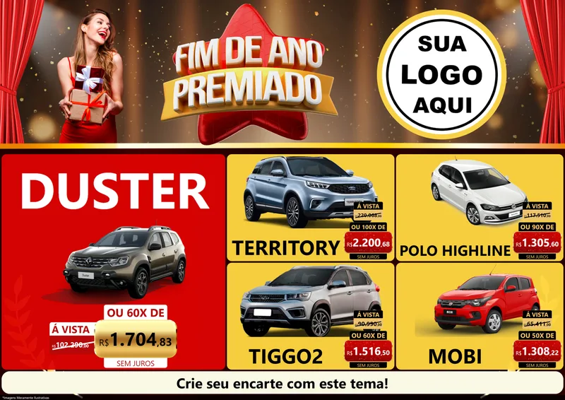 Modelo de Encarte para Encarte A4 Horizontal com o tema Fim de Ano Premiado para Concessionaria de Carros