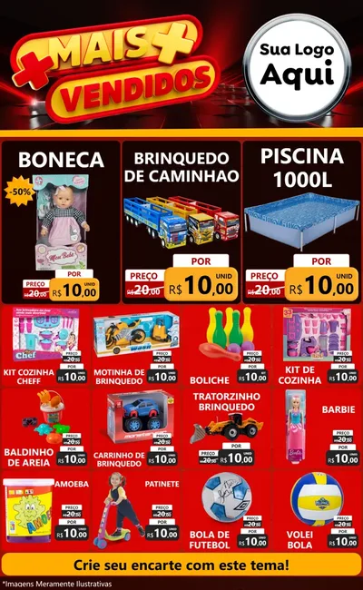 Modelo de Encarte para Encarte Grande com o tema Mais Vendidos para Brinquedos