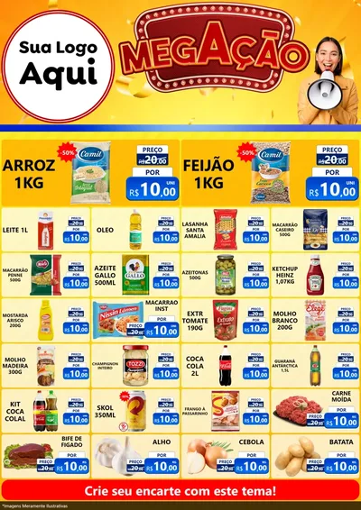 Modelo de Encarte para Encarte A4 Vertical com o tema Mega Ação para Supermercado
