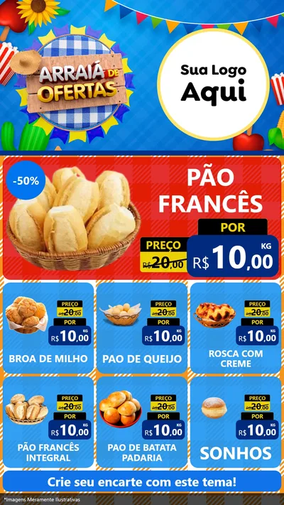 Modelo de Rede Social para Stories com o tema Arraiá de Ofertas para Padaria