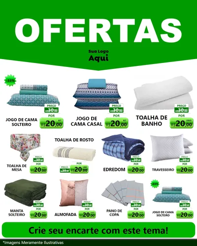 Modelo de Rede Social para Feed Instagram com o tema Ofertas Verde Cartaz para Cama, Mesa e Banho