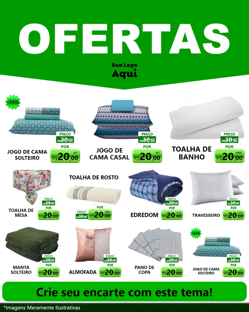 Modelo de Rede Social para Feed Instagram com o tema Ofertas Verde Cartaz para Cama, Mesa e Banho