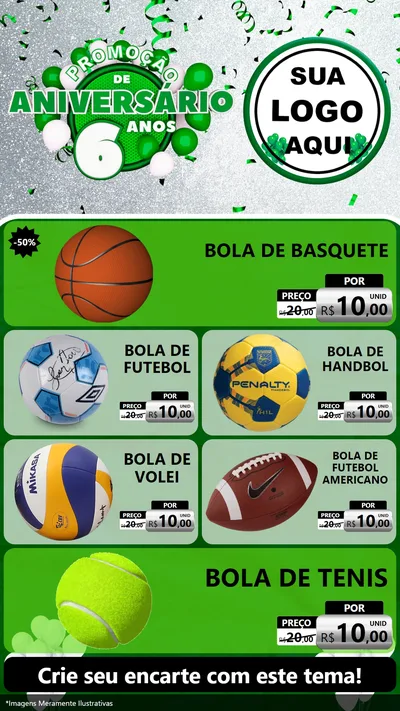 Modelo de TV para TV Vertical com o tema Promoção de Aniversário - 6 Anos para Artigos Esportivos