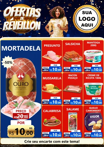 Modelo de Encarte para Encarte A4 Vertical com o tema Ofertas de Réveillon para Frios e Laticínios