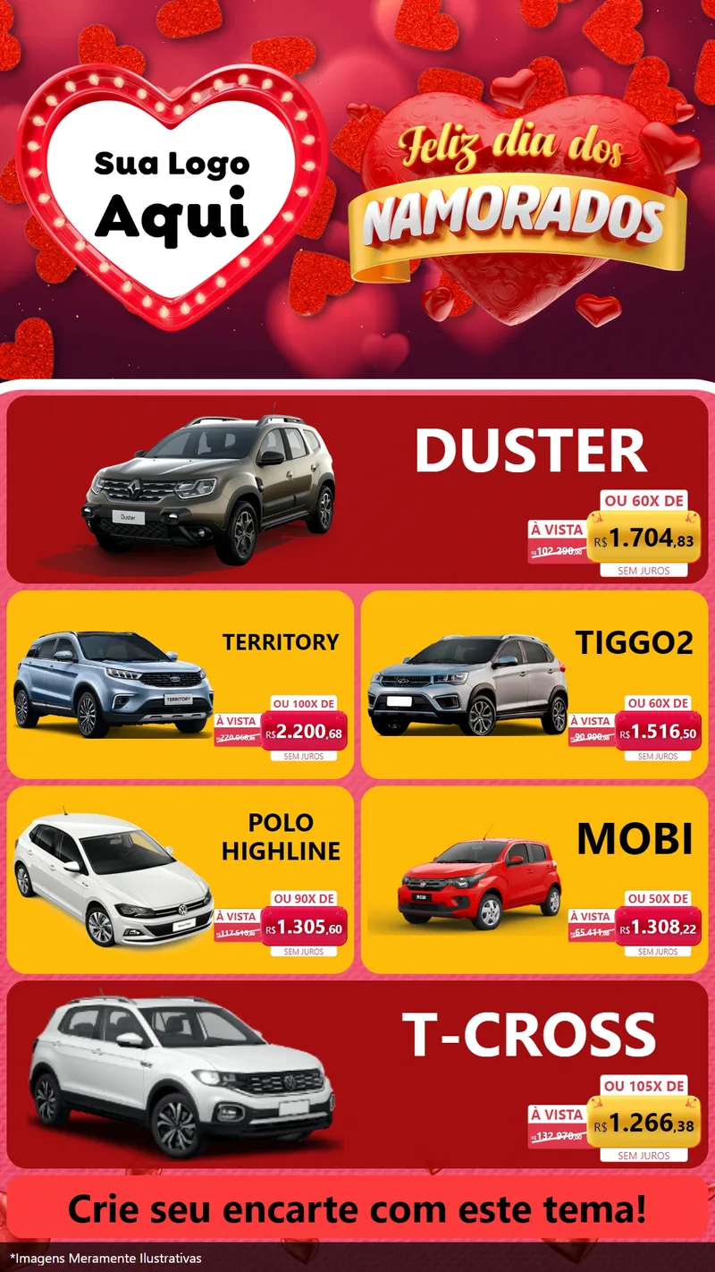 Modelo de TV para TV Vertical com o tema Feliz Dia Dos Namorados para Concessionaria de Carros