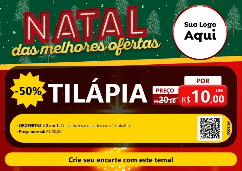 Modelo de Cartaz para Cartaz A4 Horizontal com o tema Natal das Melhores Ofertas para Peixaria
