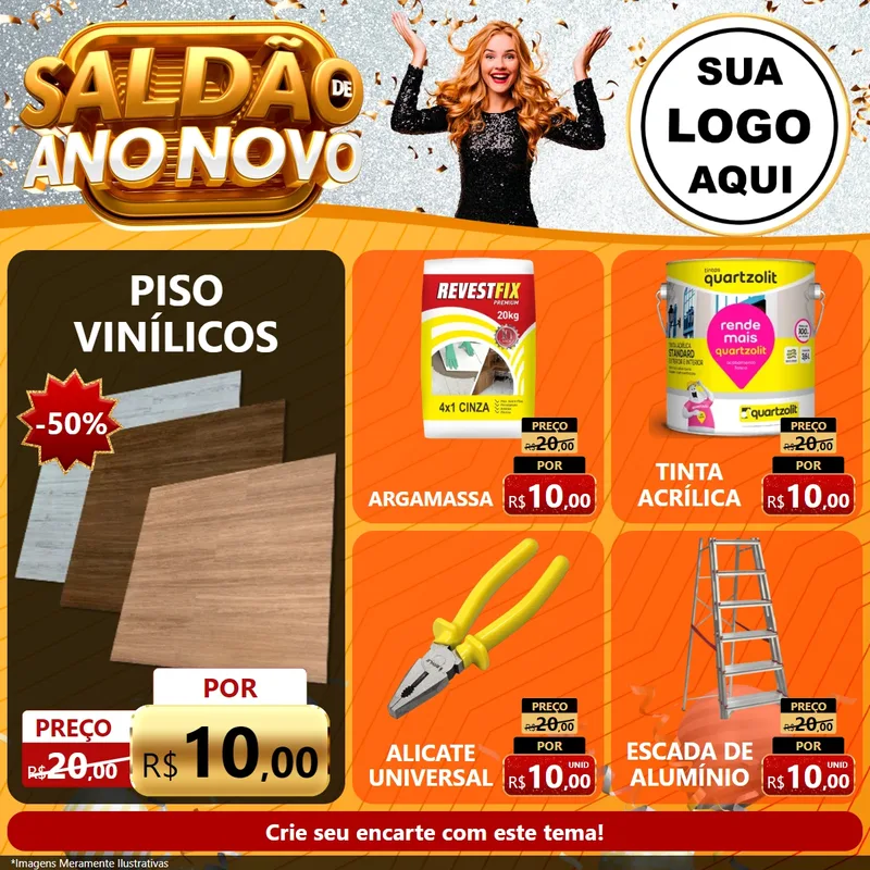 Modelo de Rede Social para Feed Facebook com o tema Saldão de Ano Novo para Material para Construção