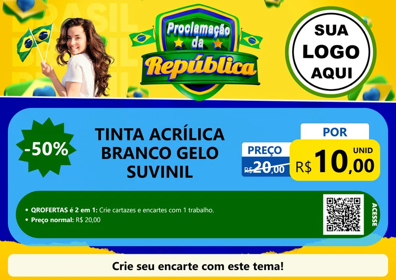 Modelo de Cartaz para Cartaz A4 Horizontal com o tema Proclamação da República para Tintas e Ferramentas