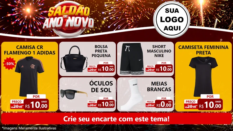 Modelo de TV para TV Horizontal com o tema Saldão de Ano Novo para Roupas e acessórios
