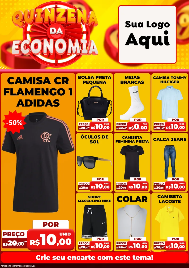 Modelo de Encarte para Encarte A4 Vertical com o tema Quinzena Da Economia para Roupas e acessórios