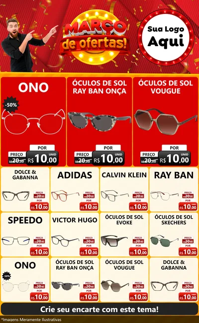 Modelo de Encarte para Encarte Grande com o tema Março de Ofertas! para Óticas