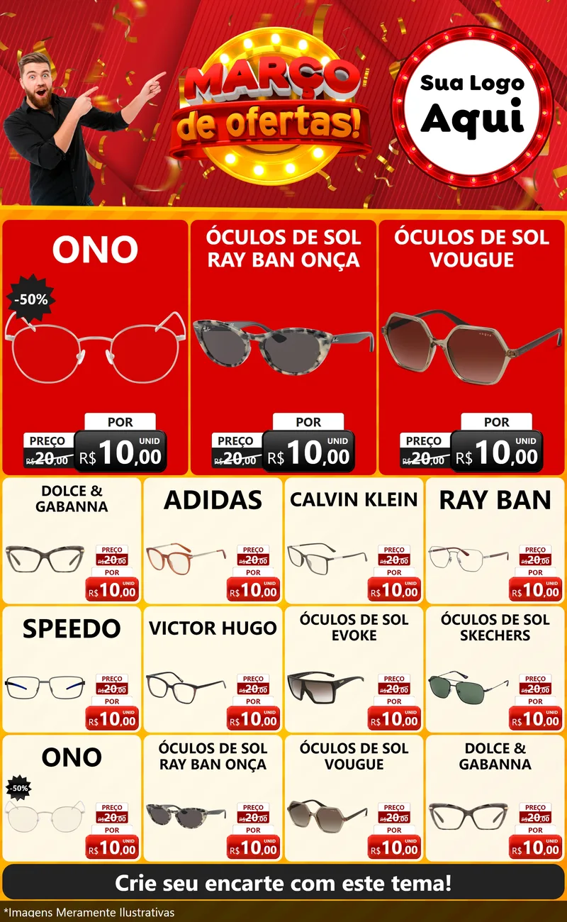 Modelo de Encarte para Encarte Grande com o tema Março de Ofertas! para Óticas