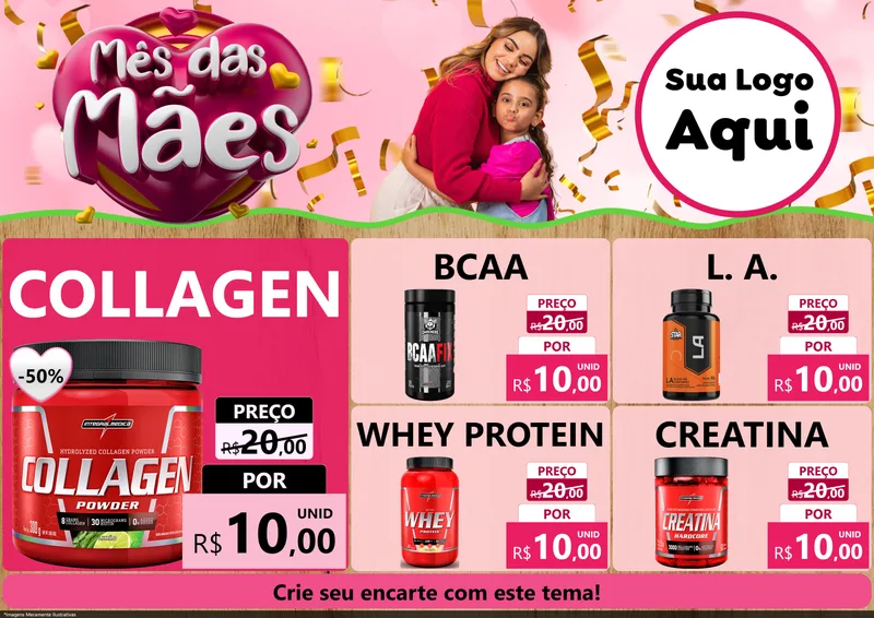 Modelo de Encarte para Encarte A4 Horizontal com o tema Mês das Mães para Suplementos alimentares