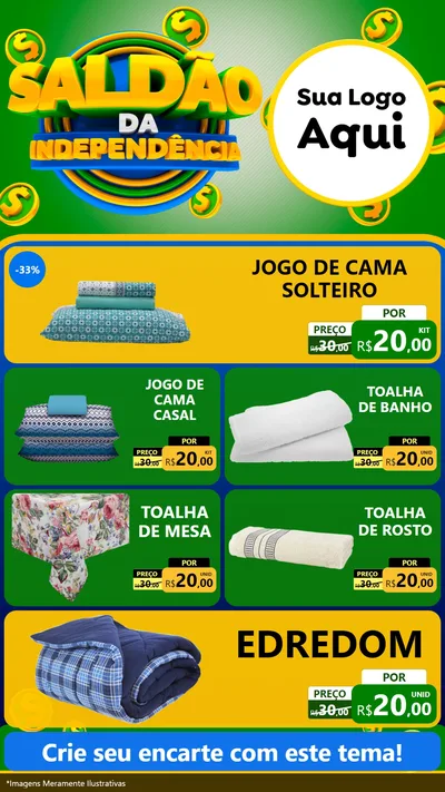 Modelo de TV para TV Vertical com o tema Saldão da Indepêndencia para Cama, Mesa e Banho