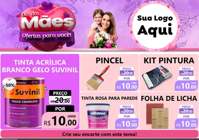 Modelo de Encarte para Encarte A4 Horizontal com o tema Dia das Mães Ofertas para Você! para Tintas e Ferramentas