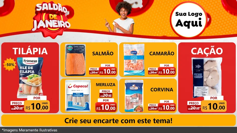Modelo de TV para TV Horizontal com o tema Saldão de Janeiro para Peixaria
