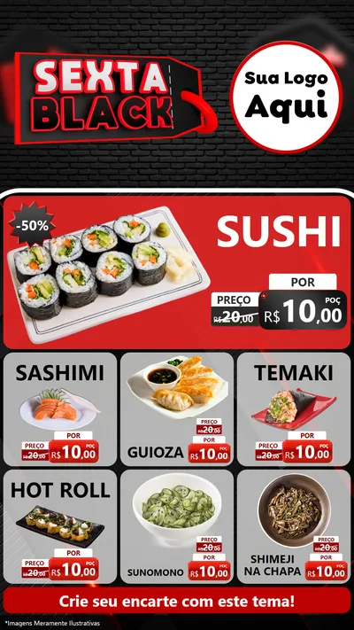 Modelo de Rede Social para Stories com o tema Sexta Black para Comida japonesa