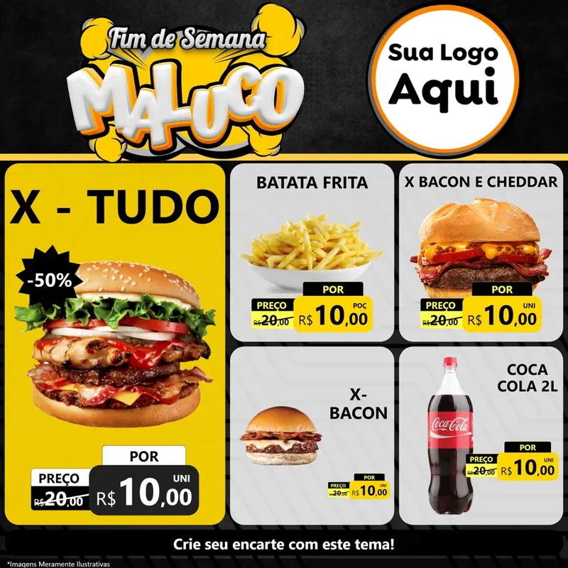 Modelo de Rede Social para Feed Facebook com o tema Fim de Semana Maluco para Hamburgueria