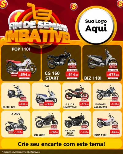 Modelo de Rede Social para Feed Instagram com o tema Fim de Semana Imbatível para Concessionaria de Motos