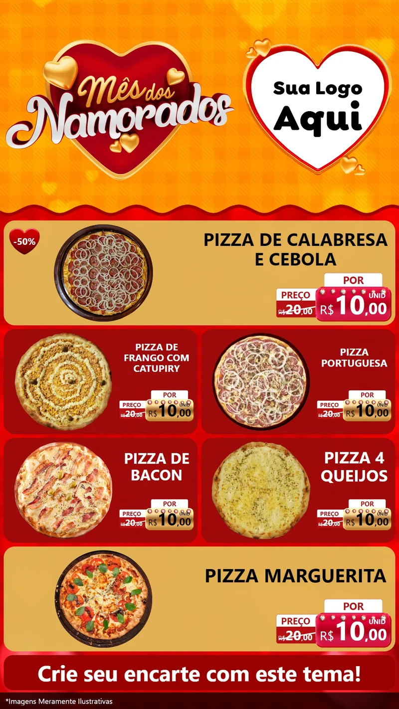 Modelo de TV para TV Vertical com o tema Mês dos Namorados para Pizzaria