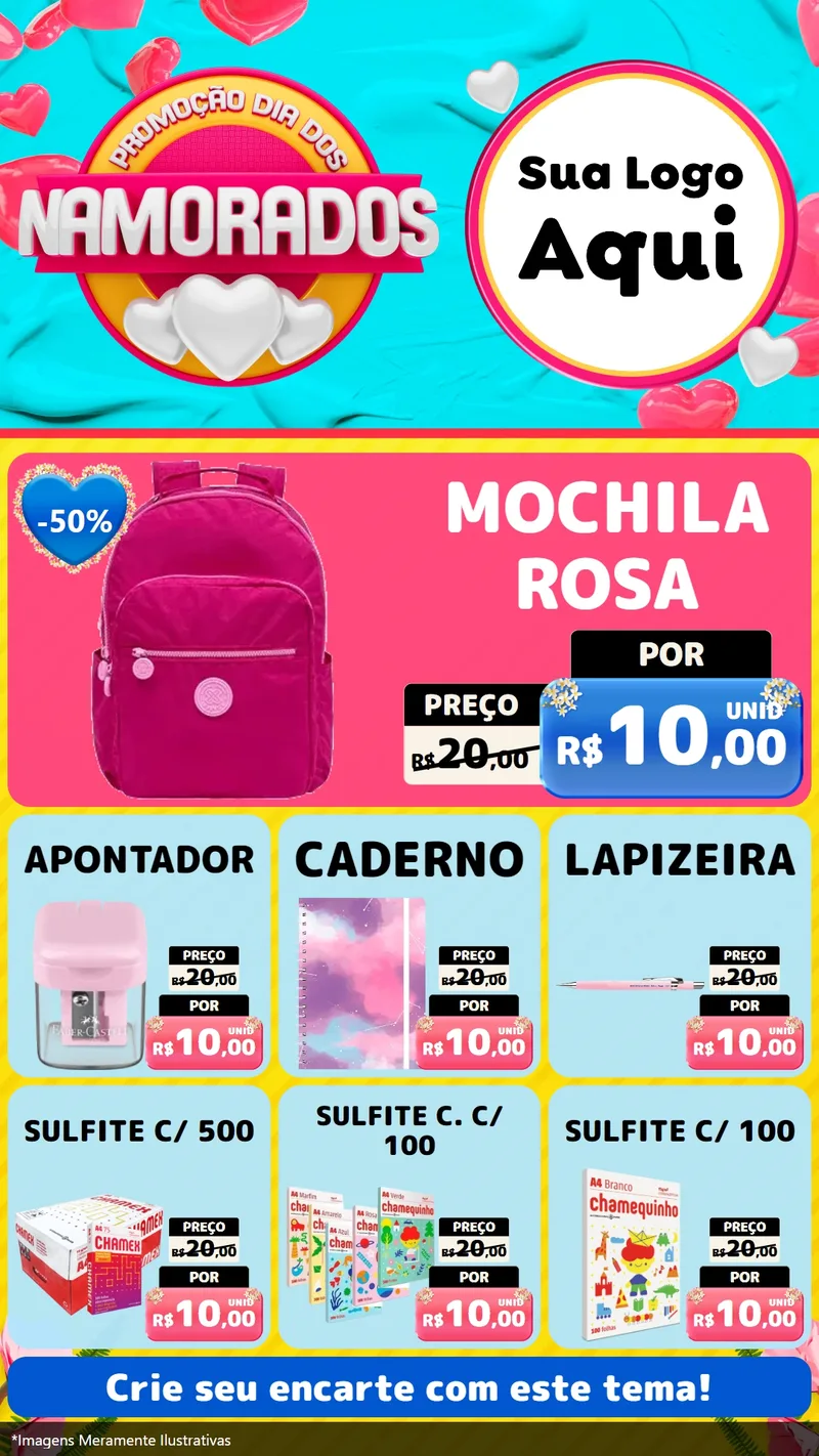 Modelo de Rede Social para Stories com o tema Promoção Dia dos Namorados para Papelaria