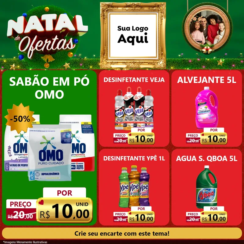 Modelo de Rede Social para Feed Facebook com o tema Natal de Ofertas para Produtos de Limpeza