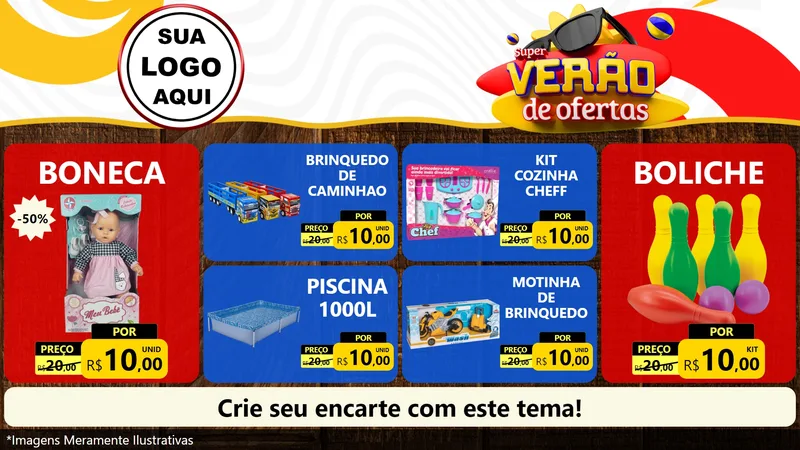 Modelo de TV para TV Horizontal com o tema Super Verão de Ofertas para Brinquedos