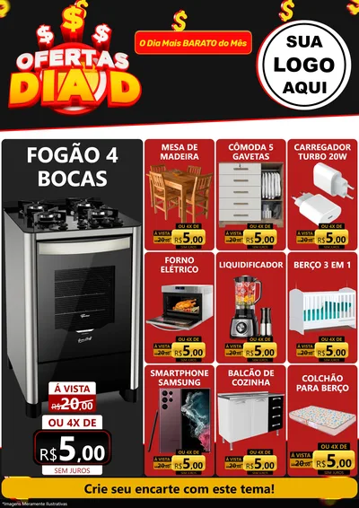 Modelo de Encarte para Encarte A4 Vertical com o tema Ofertas Dia D para Móveis e Eletro