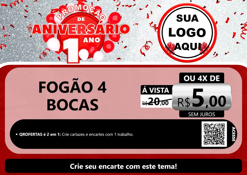Modelo de Cartaz para Cartaz A4 Horizontal com o tema Promoção de Aniversário - 1 Ano para Móveis e Eletro